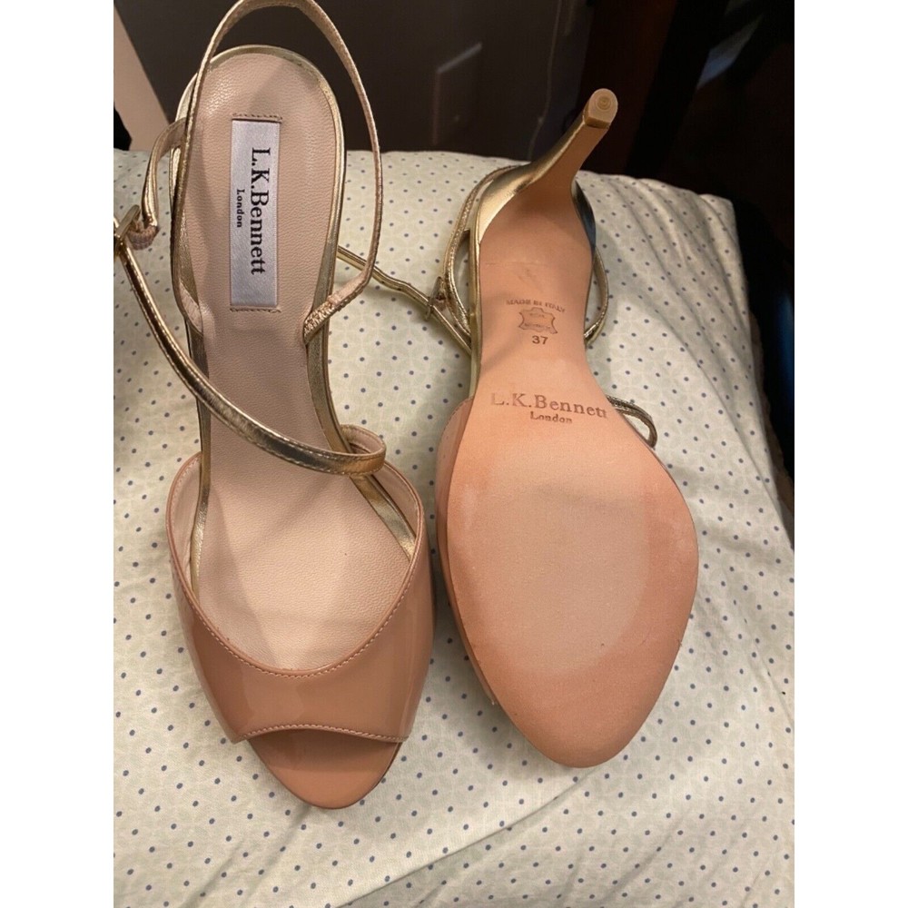 LK Bennett Camilla Womens BEIGE Gold Strap Open Toe Leather Sandals. 37M - Picture 3 of 4